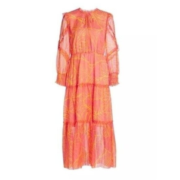 Marchesa Notte Printed Ruffled Tiered Tulle Midi Dress - Picture 2 of 10